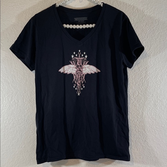 Frontline Military Apparel Angel USMC Ladies V-Neck Tee Black Size Large NEW - Picture 2 of 5